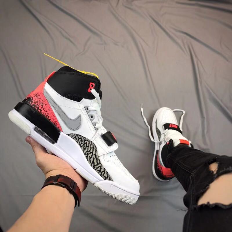 Men Air Jordan Legacy White Black Red Cement Shoes
